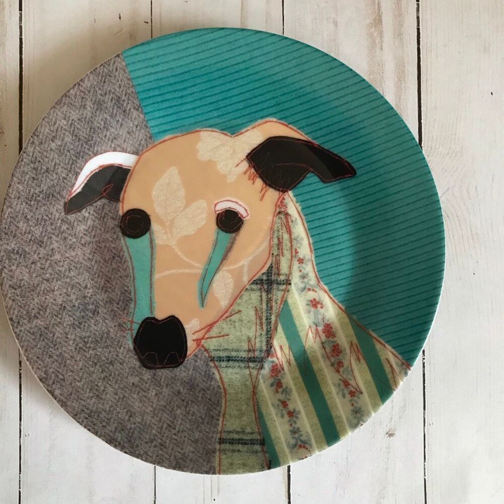 Magpie greyhound dog pop art Plate 6” ceramic plate collectible Beasties